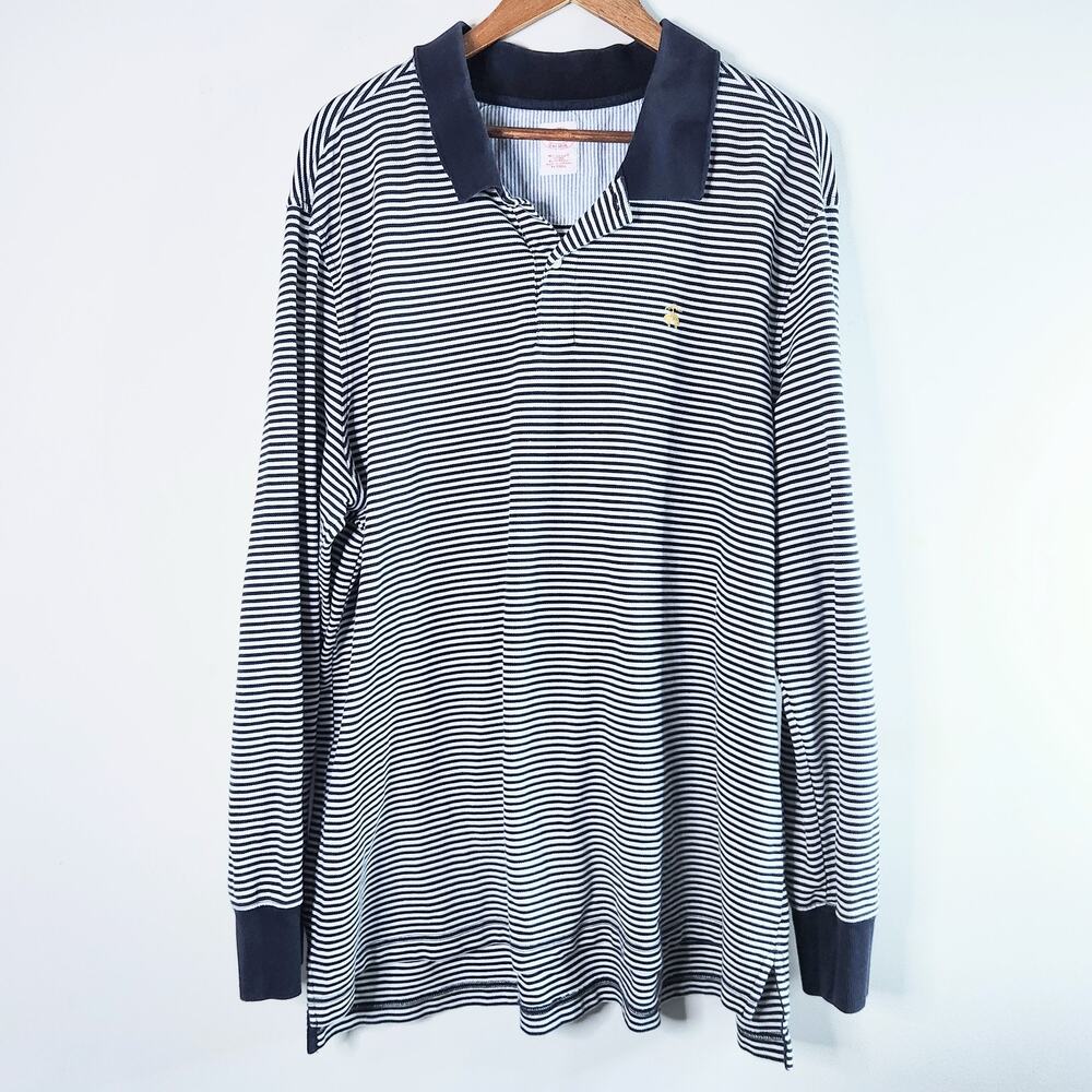 Brooks Brothers Mens Navy White Striped Polo Shirt Size 1XLT Nautical Preppy